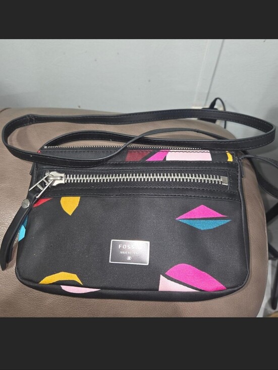 Fossil Handbags - Fossil Black Crossbody Bag with Colorful Lip Motif